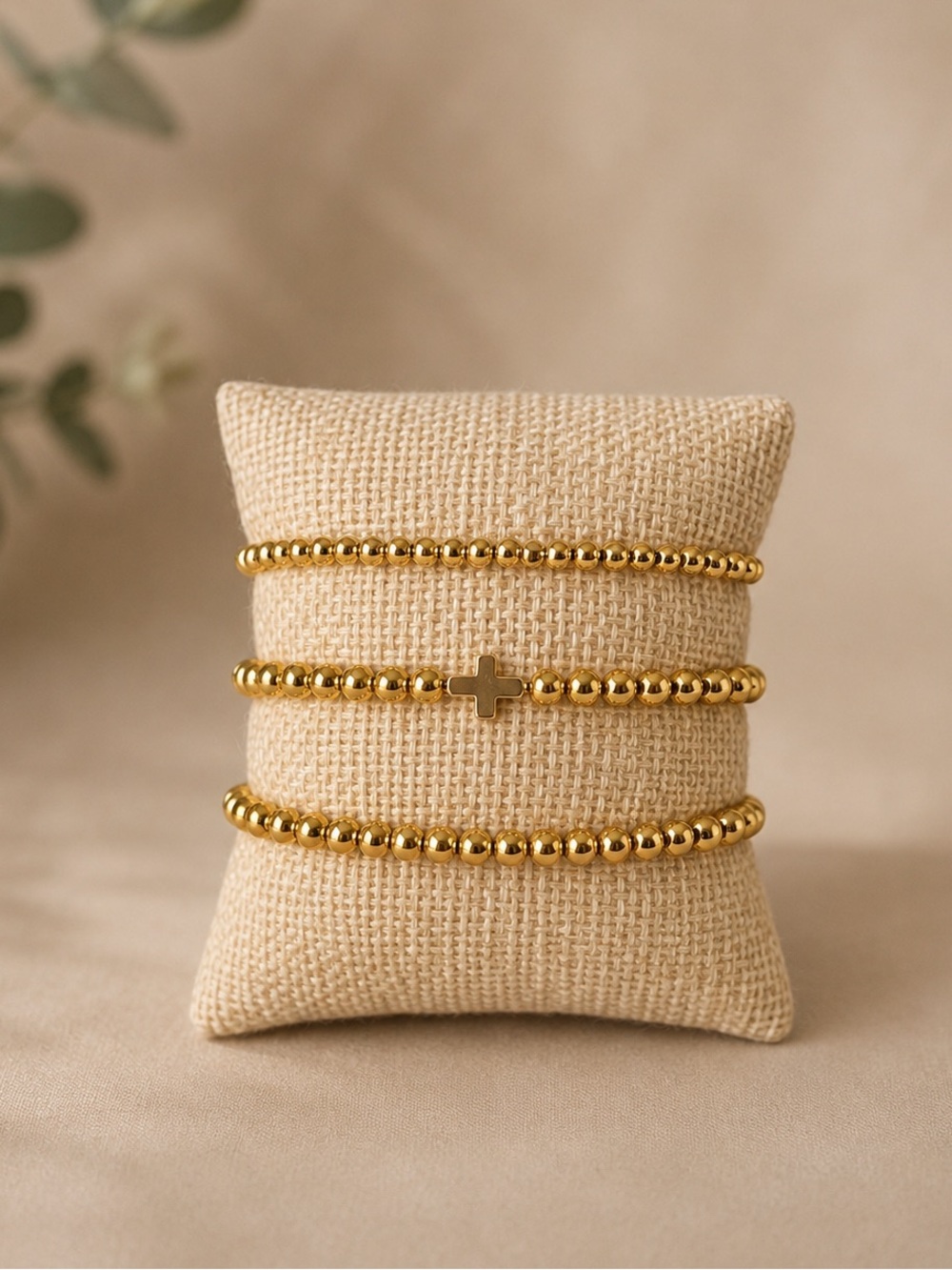 Gold Beaded Stretch Bracelet Set  of 3 - Elegant Women’s Jewelry